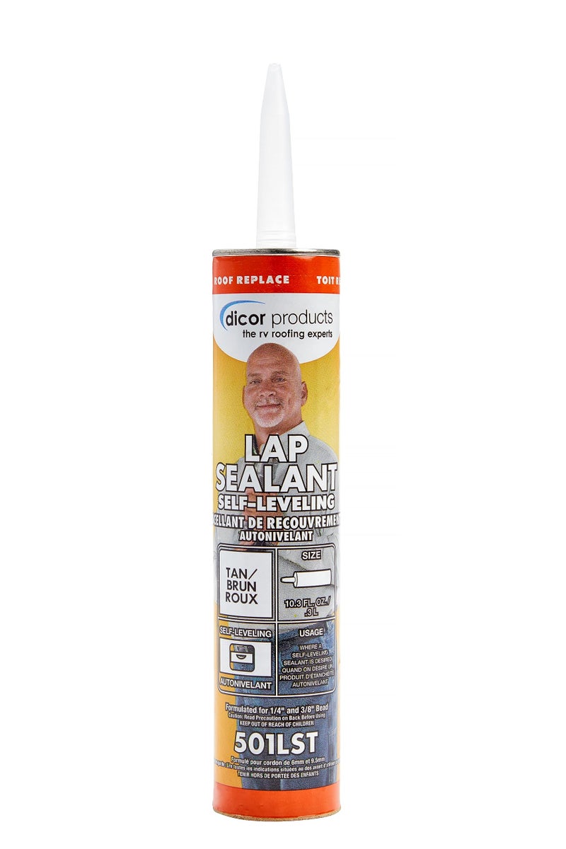 Dicor 501LST-1 HAPS-Free Self-Leveling Lap Sealant for Horizontal Surfaces - 10.3 Oz, Tan, Secure, Ideal for RV Roofing, Maintenance, Repair, Appliance Application - Image 1